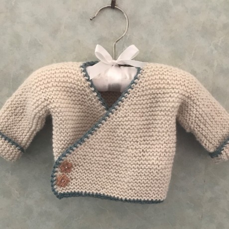 Alpaca Cross-Over Cardi Natural with Sage Trim image