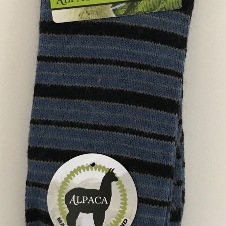 New Zealand Alpaca Socks Black & Blue Striped size 11-13 image